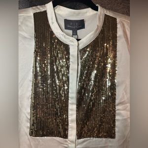 PATTERSON J KINCAID PJK SATIN TUXEDO BLOUSE WITH SEQUIN BIB